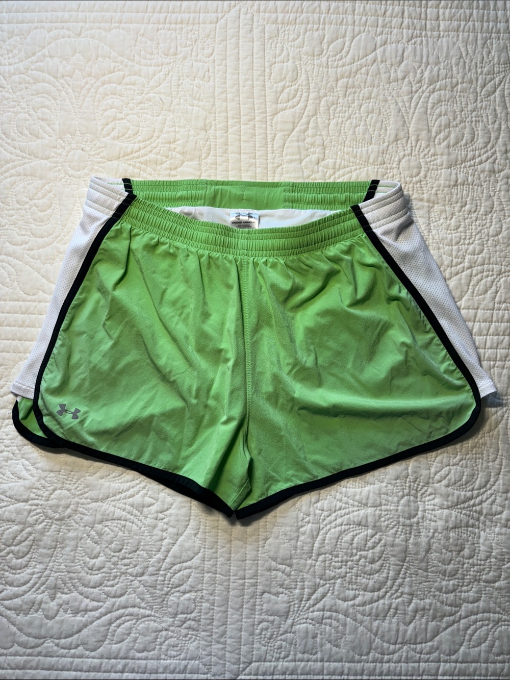 Under Armour Women's Lime Green Athletic Shorts with Black Trim